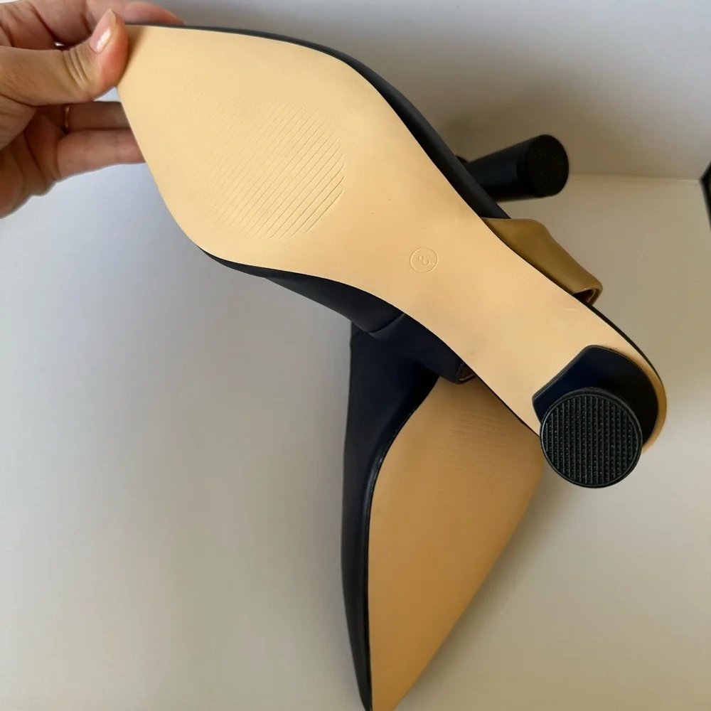 Black Tan Slingback Heels Size 8 - Pointed Toe Mid Heel Pumps new in box